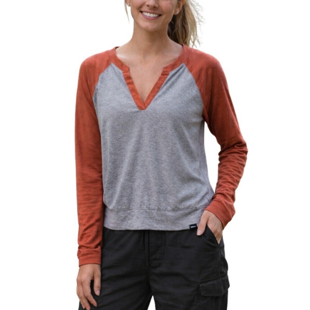 PrAna Women's Cozy Up Sweet Breeze Top Athleisure Outdoor Gray Orange Size M
